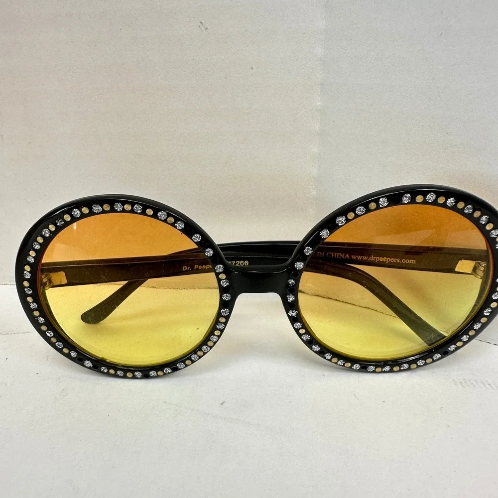 Dr. Peepers S77206 Women Oversized Round Rhinestone Sunglasses Black Orange